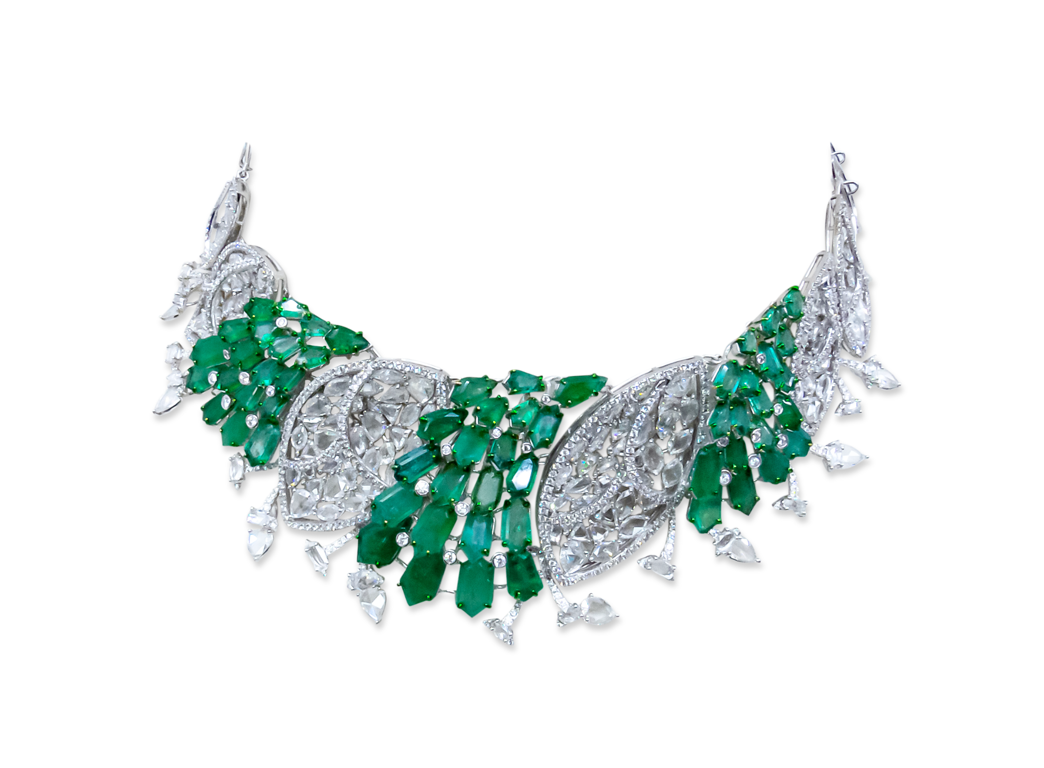 Emerald and diamond sculptural collar