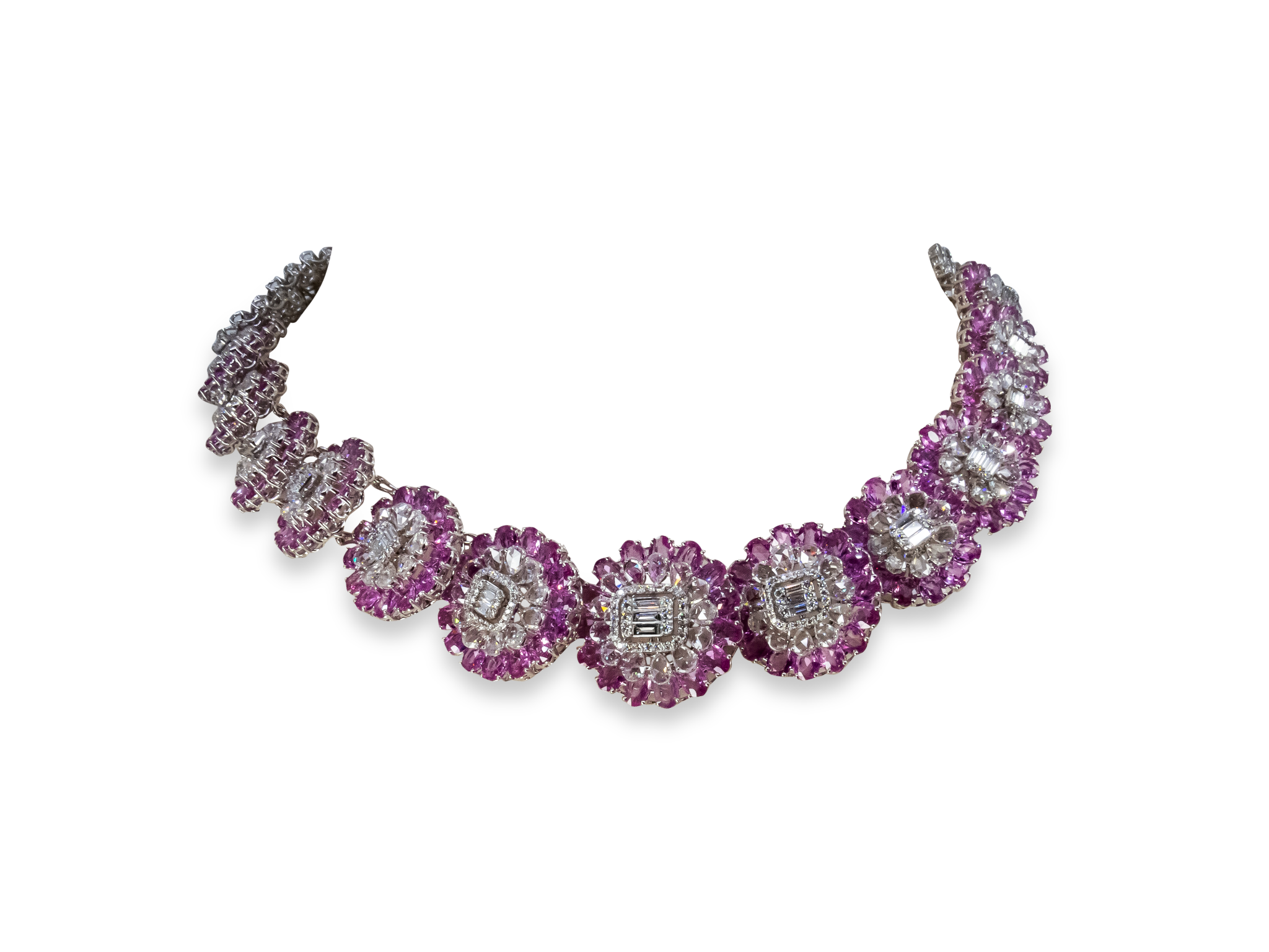 Pink gemstone and diamond floral high-jewellery necklace
