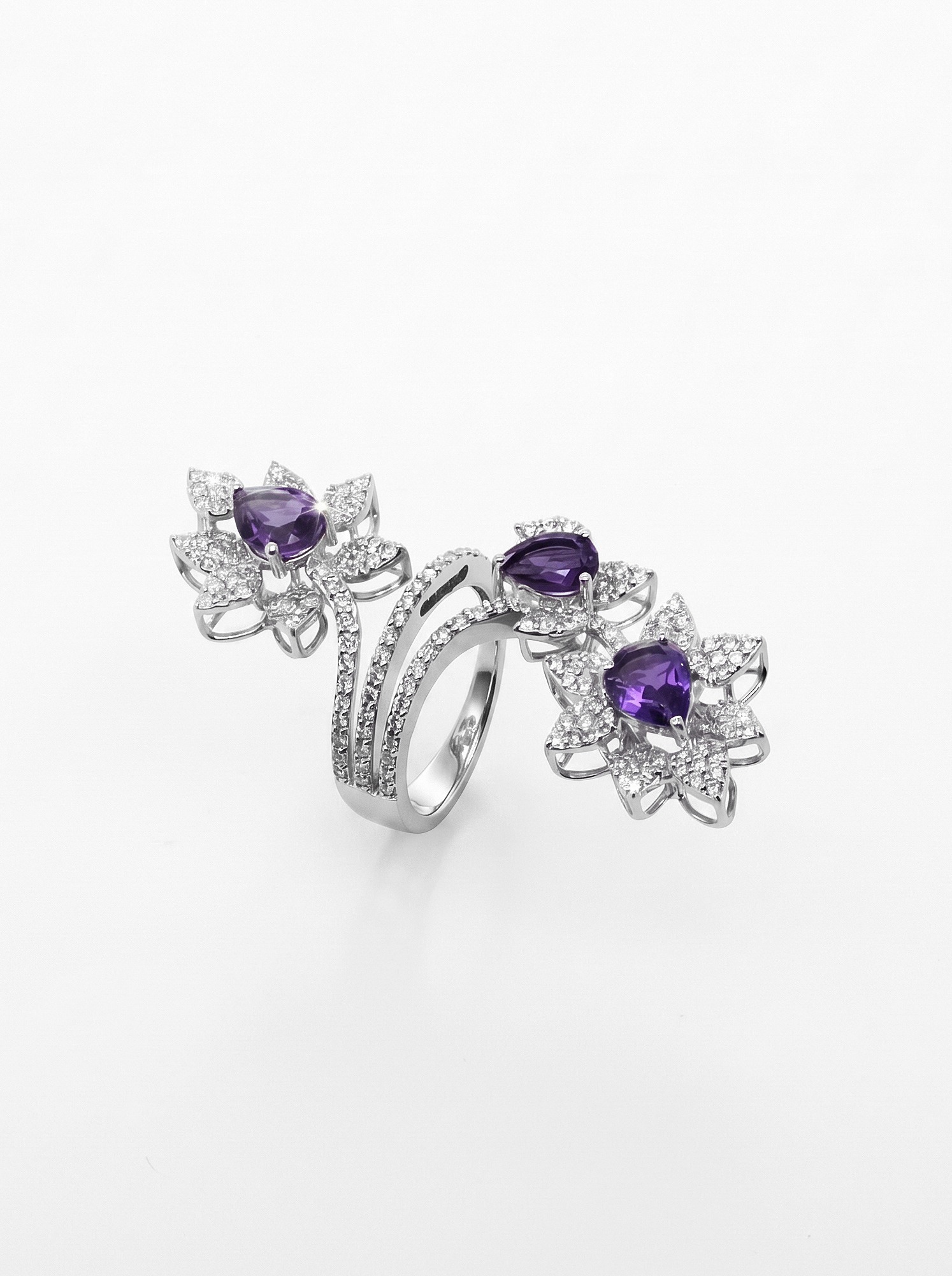 Amethyst and diamond floral fine-jewellery ring